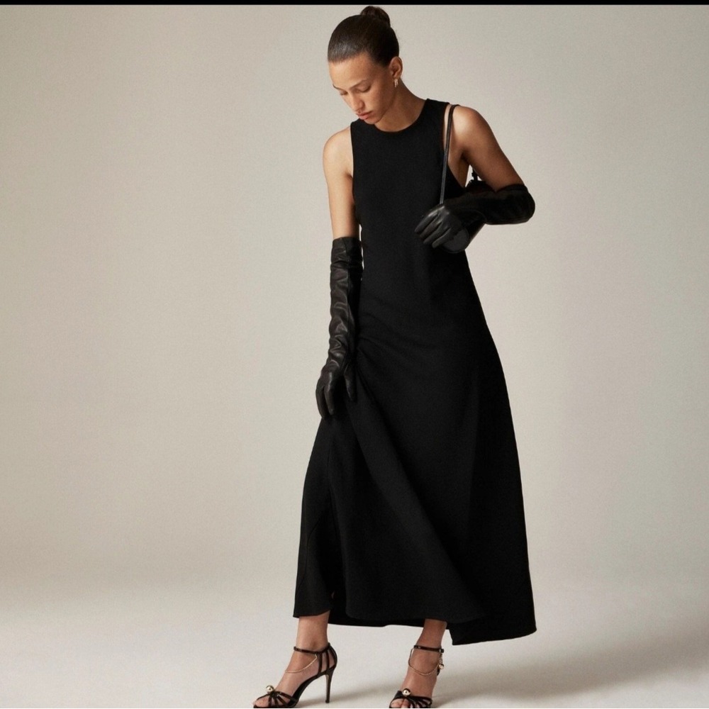 J.Crew Classic Long A-line Black Dress‎ In Drapey Crepe Size 6 NWT